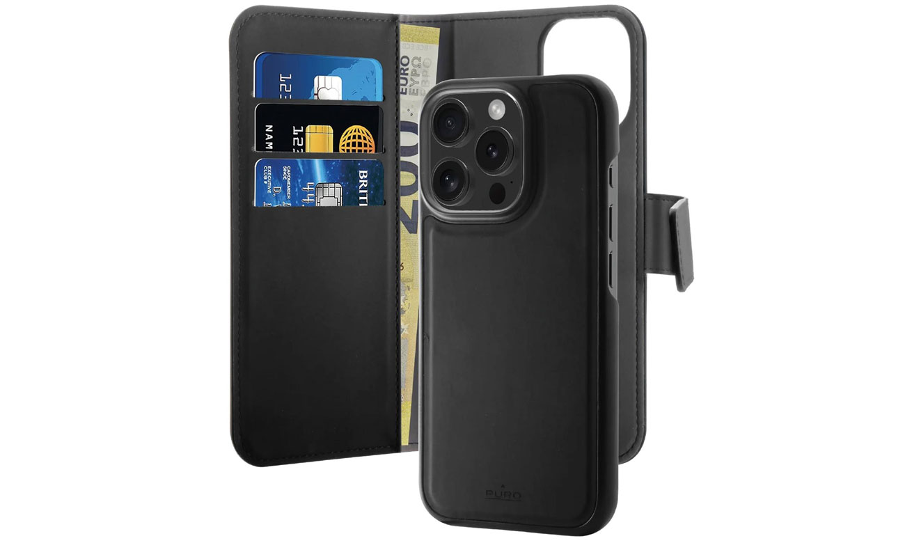 Puro Wallet Detachable MagSafe 2w1 z klapką i portfelem do iPhone 16 Pro