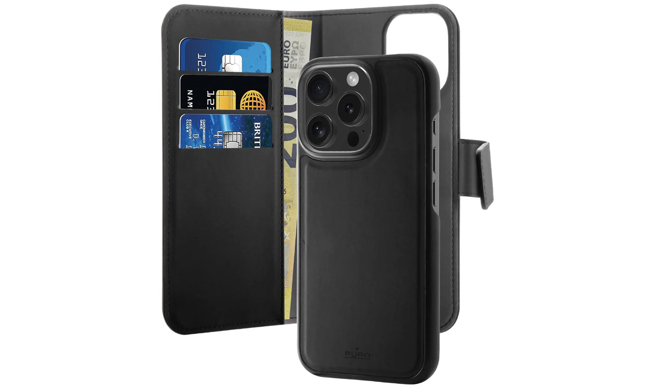 Puro Wallet Detachable MagSafe 2w1 z klapką i portfelem do iPhone 16 Pro Max