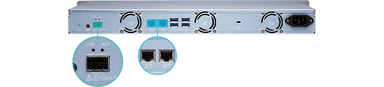 QNAP TS-431XeU-8G Porty SFP i Ethernet