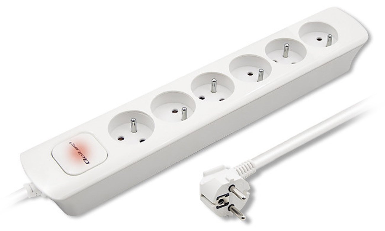 Listwa zasilająca Qoltec 50278 (8 gniazd, 2x USB, 1.8m, biała) - Widok ogólny