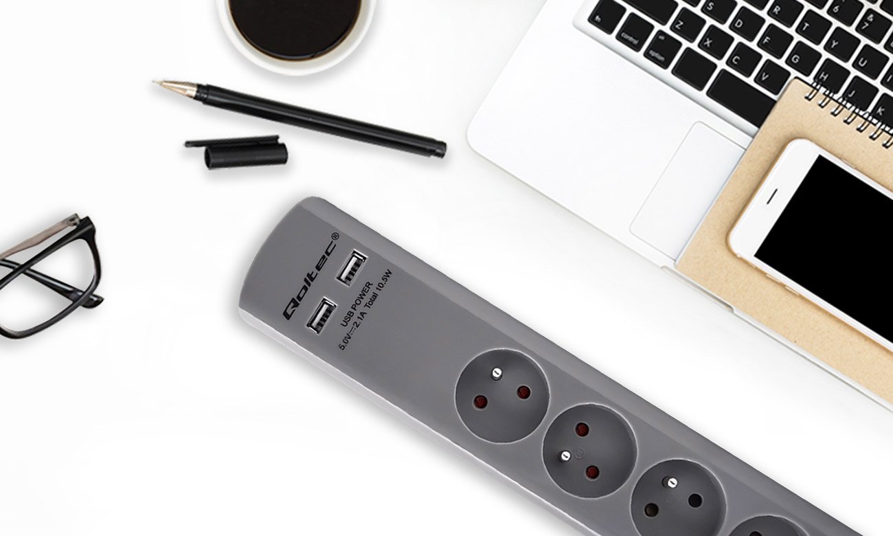 Überspannungsschutzleiste Qoltec, USB-Ports