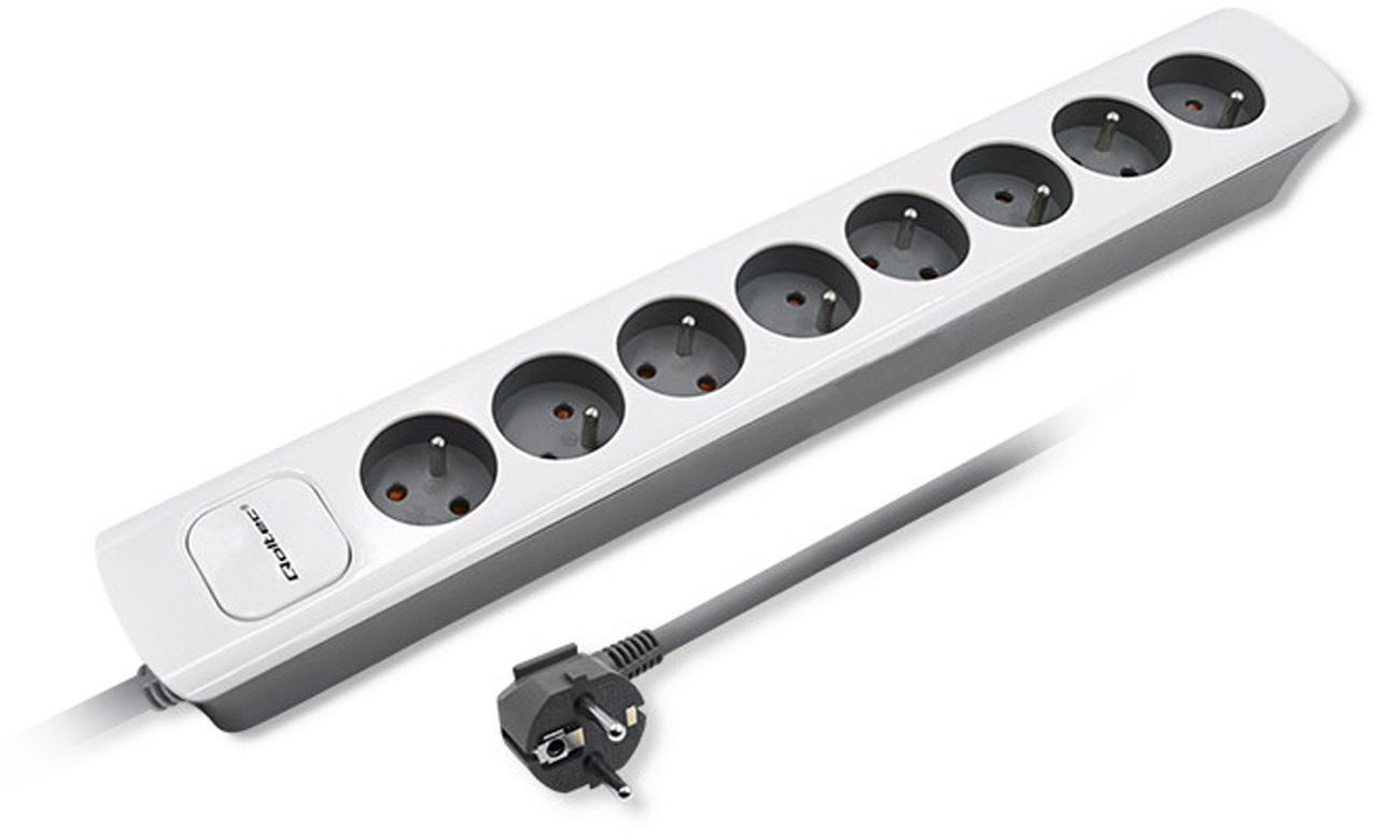 Listwa zasilająca Qoltec 50298 (8 gniazd, 1.8m, biało-szara) - Widok ogólny