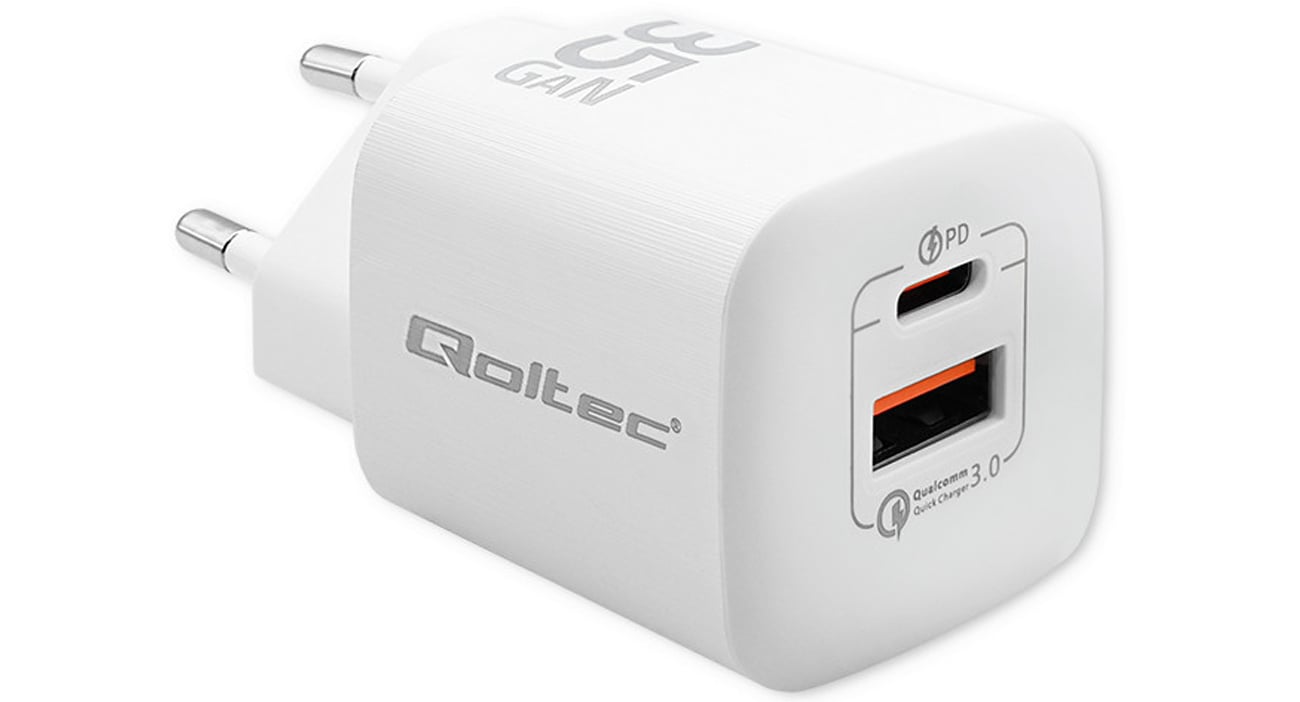 Qoltec GaN ULTRA 35W USB-C PD USB QC 3.0 Ladegerät