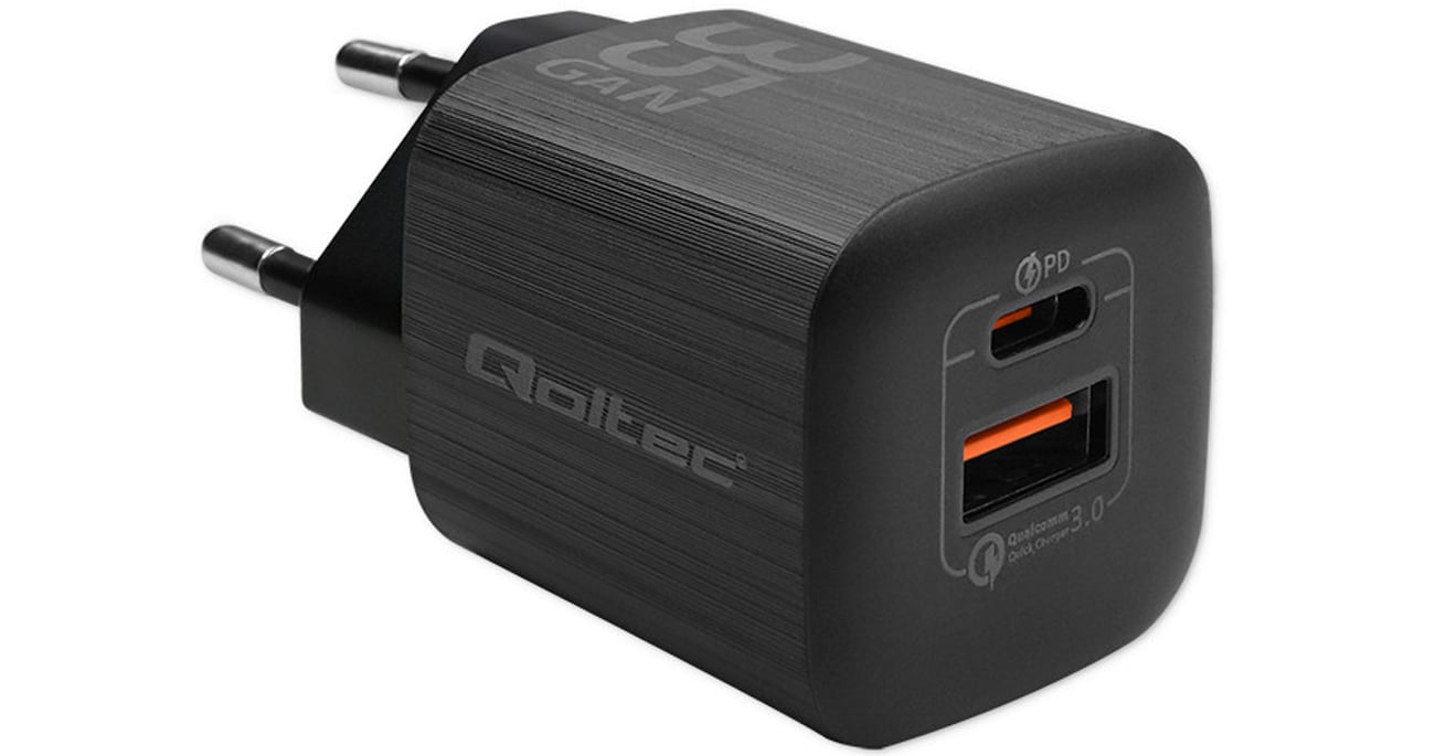 Qoltec GaN ULTRA 35W USB-C PD USB QC 3.0 Ladegerät