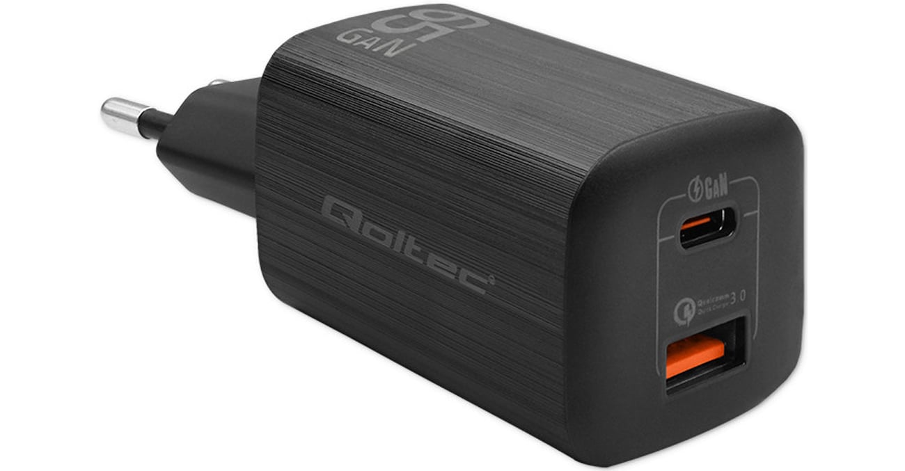 Qoltec GaN ULTRA 65W USB-C PD USB QC 3.0 Ladegerät