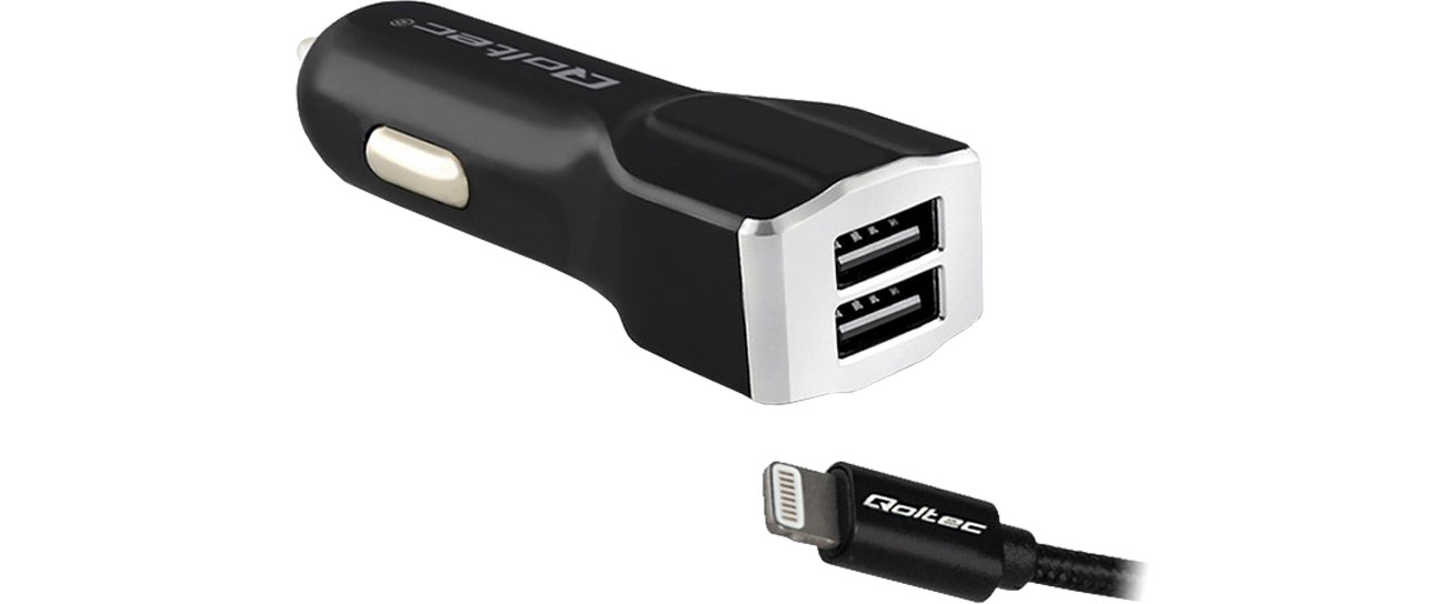 Qoltec Ładowarka Samochodowa 2xUSB 3,4A + Lightning (MFI) 51836