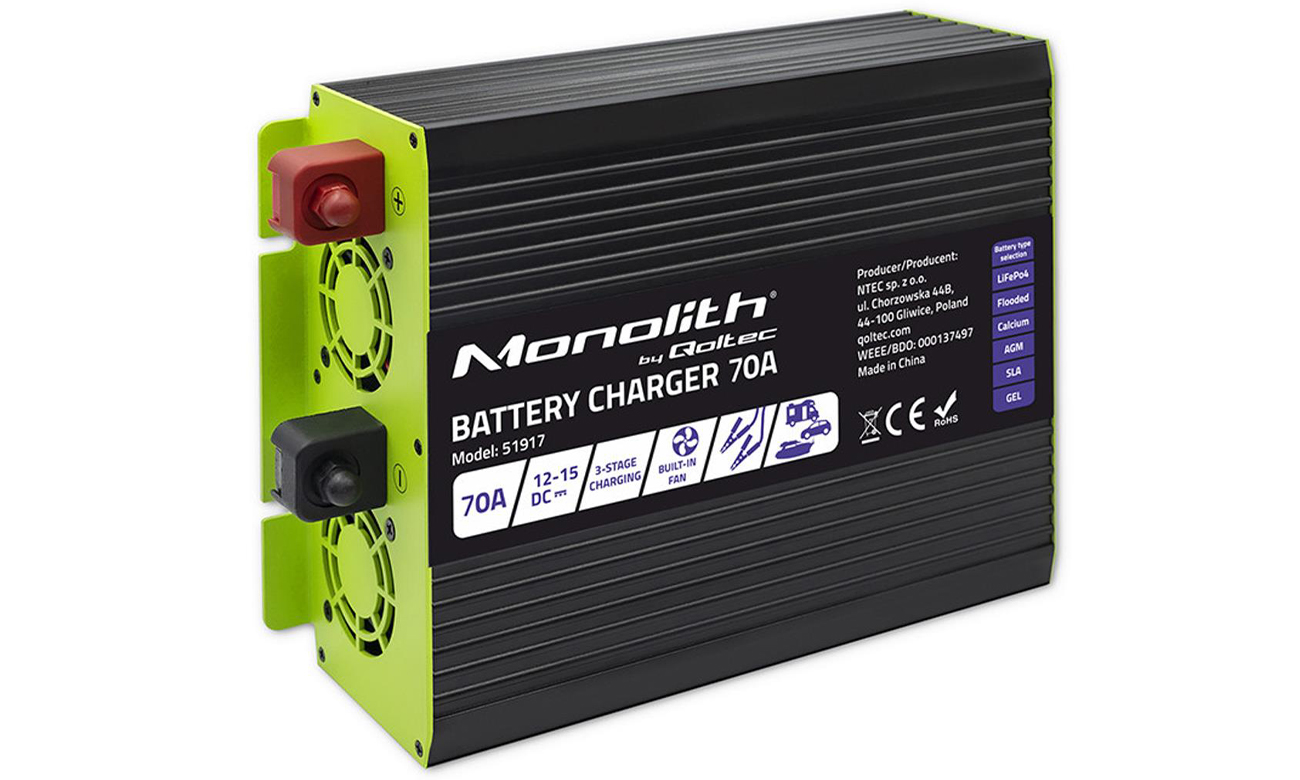 Inteligentna ładowarka Qoltec Monolith LiFePO4 GEL 70A/12v