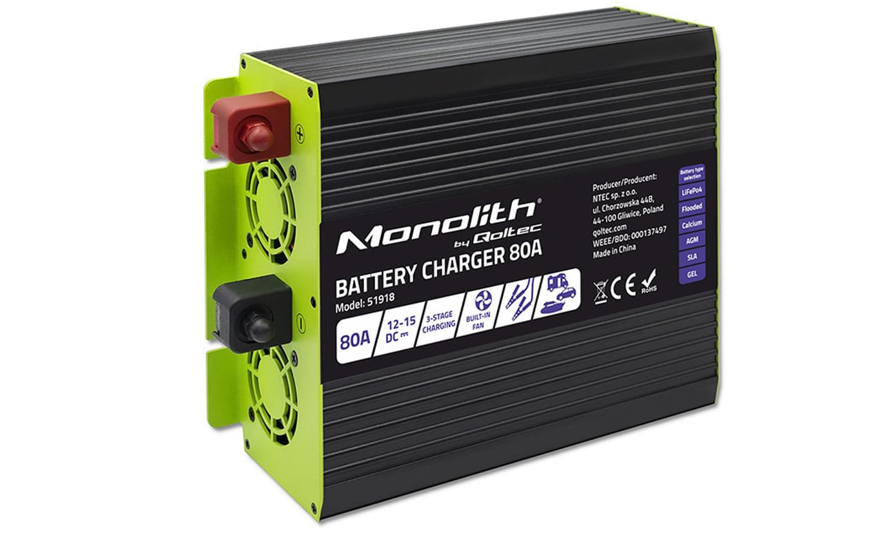 Inteligentna ładowarka Qoltec Monolith LiFePO4 GEL 80A/12v