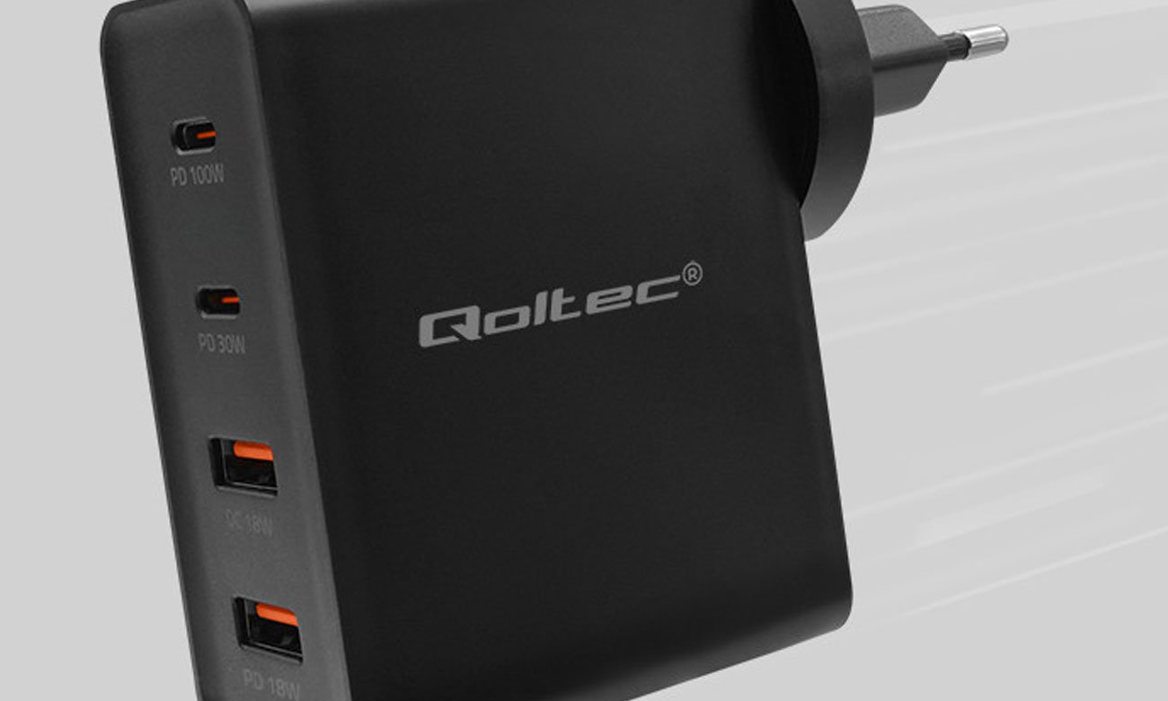 Qoltec GaN POWER PRO 2x USB-C/USB 130 W