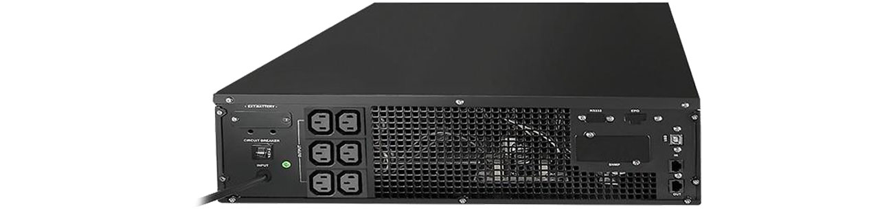 UPS Qoltec 53942 Rack 3000 VA / 2400W Widok z tyłu, złącza