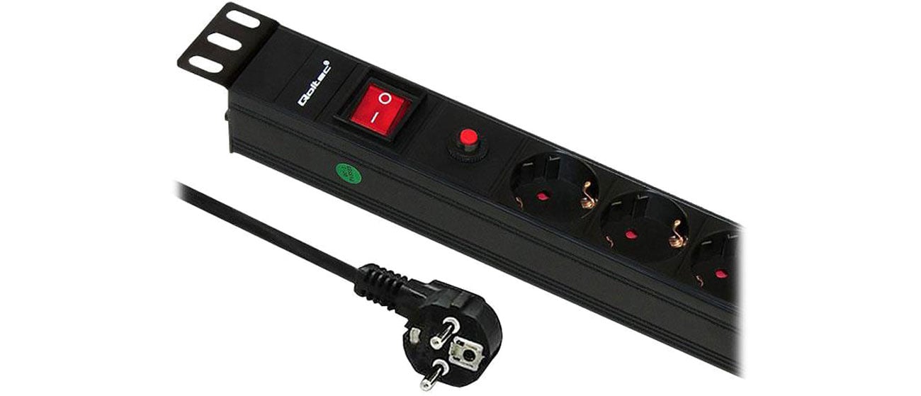Listwa zasilająca Qoltec RACK 19'' 1U PDU CB 6xSCHUKO 2m 53993