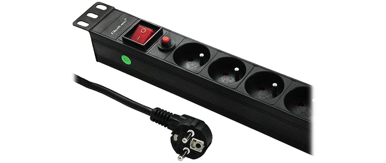 Listwa zasilająca Qoltec RACK 19'' 1U PDU CB 6xFRENCH 2m 53995