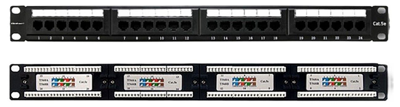 Qoltec Patch panel RACK 24 porty kat.5E UTP czarny