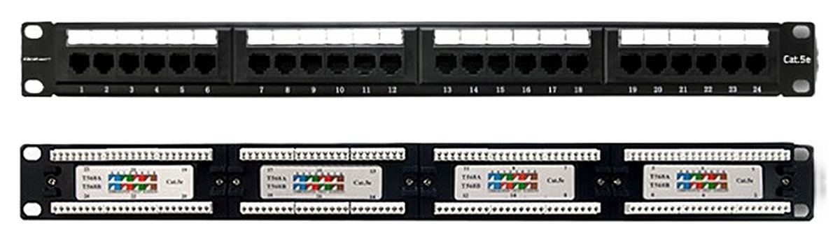 Qoltec Patch panel RACK 24 porty kat.5E UTP czarny