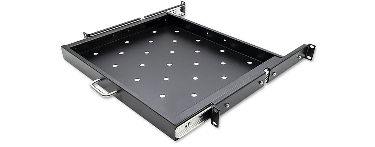 Qoltec 54509 stalowa półka do szafy RACK 600x600 wysuwana czarna