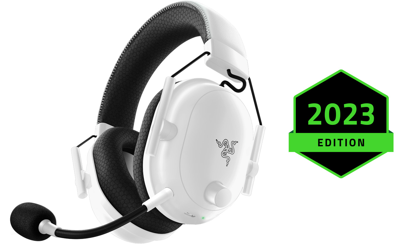 Bezprzewodowy zestaw słuchawkowy Razer BlackShark V2 Pro 2023 White - Widok od przodu pod kątem