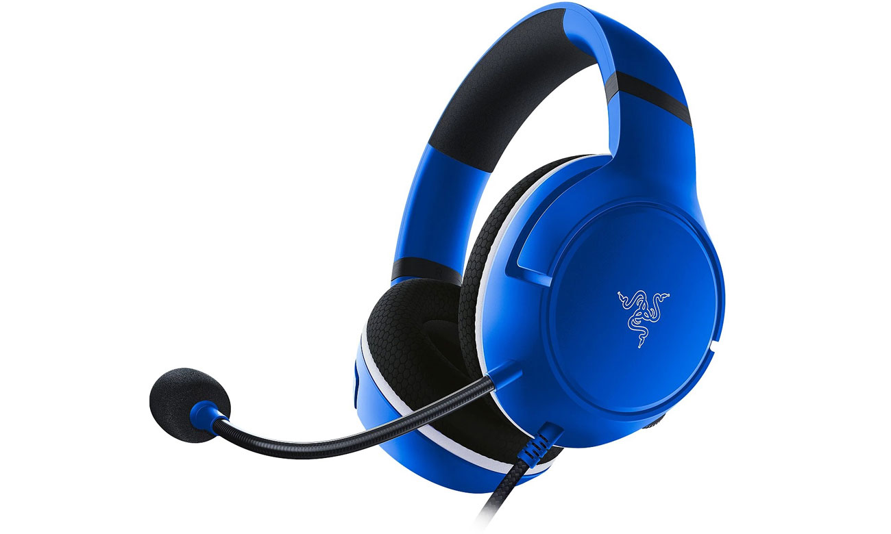 Zestaw słuchawkowy Razer Kaira X Xbox Shock Blue - Widok przodu i lewego boku pod kątem