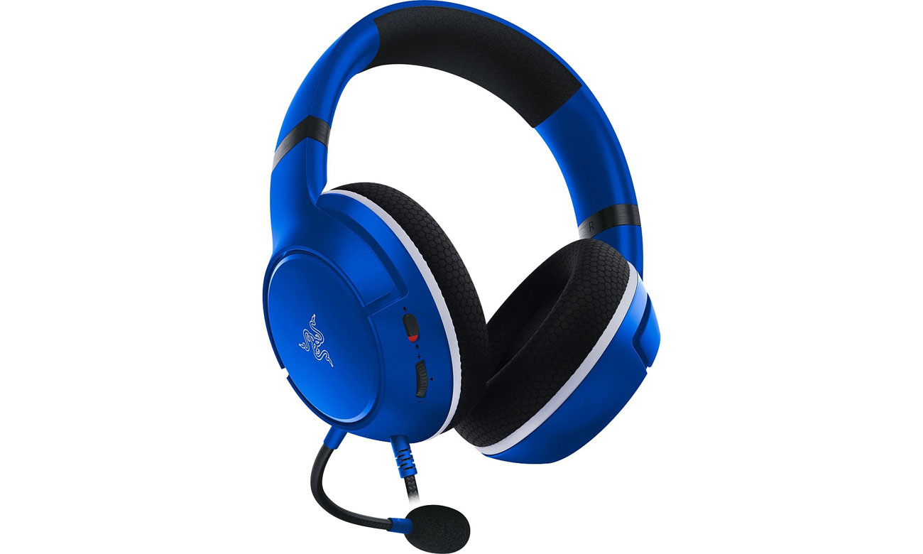 Zestaw słuchawkowy Razer Kaira X Xbox Shock Blue - Widok przodu i prawego boku pod kątem
