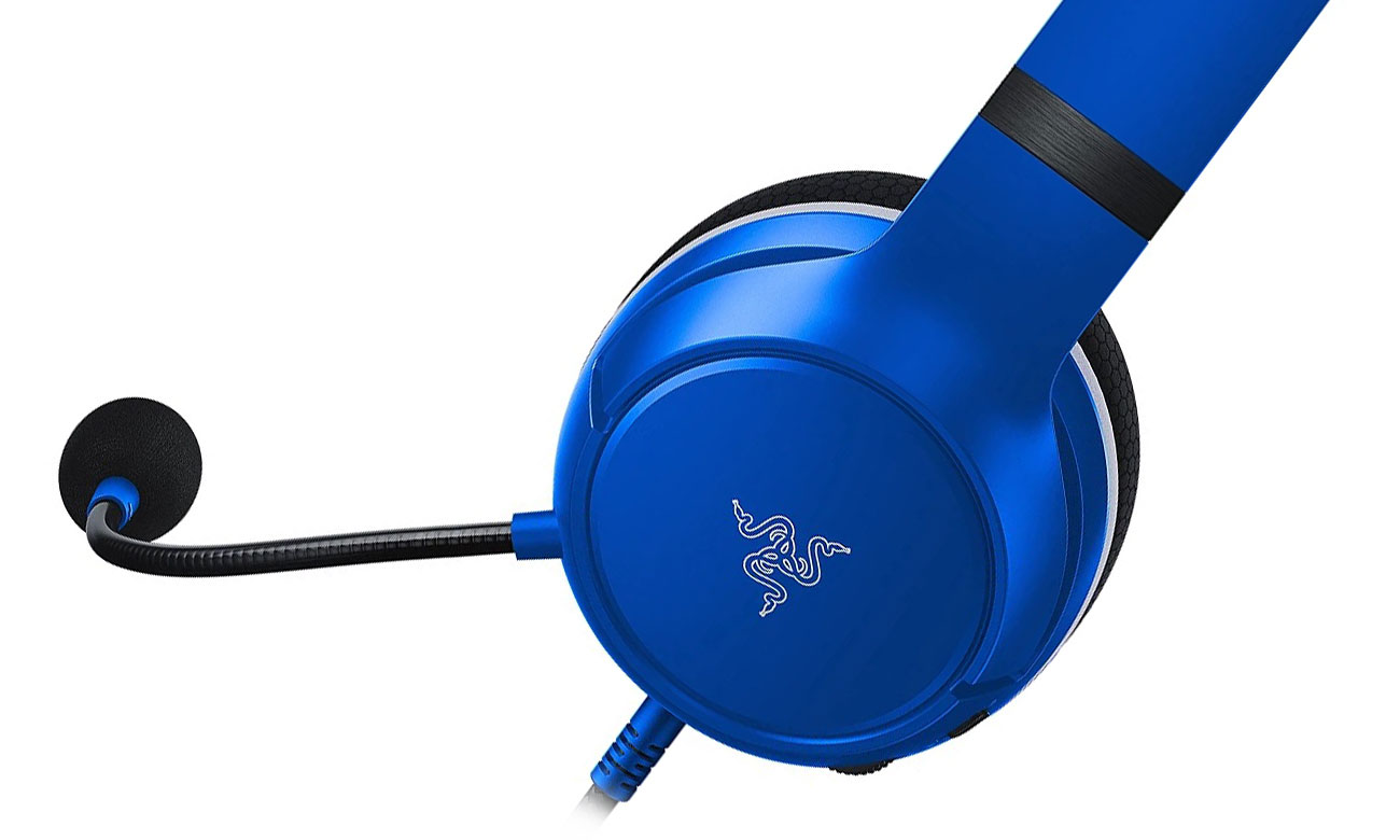 Zestaw słuchawkowy Razer Kaira X Xbox Shock Blue - Zbliżenie lewego nausznika i mikrofonu