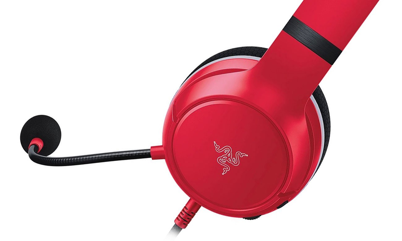 Zestaw słuchawkowy Razer Kaira X Xbox Pulse Red - Zbliżenie lewego nausznika i mikrofonu