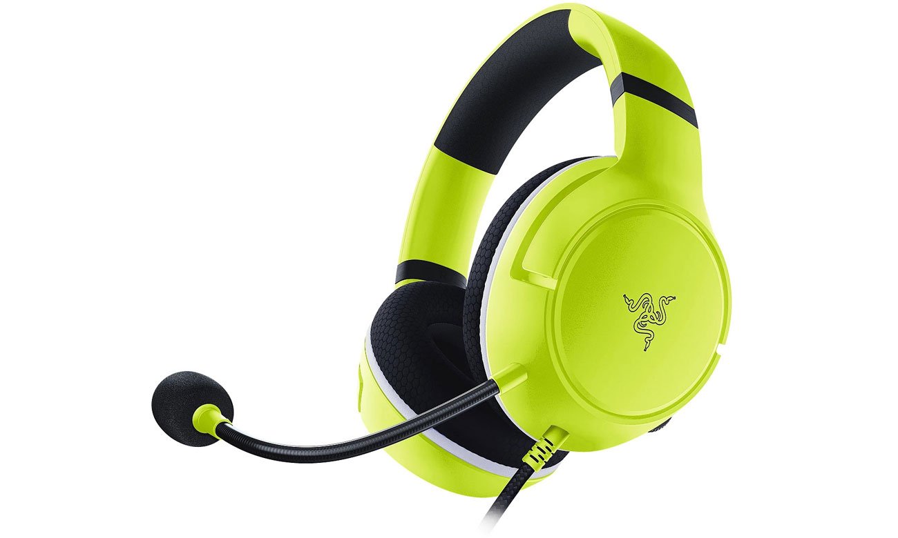 Zestaw słuchawkowy Razer Kaira X Xbox Electric Volt - Widok przodu i lewego boku pod kątem