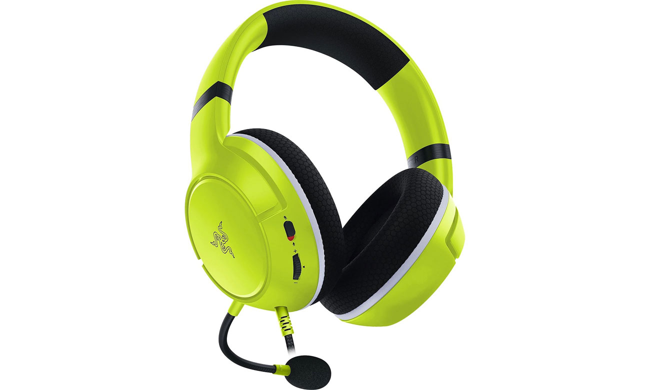 Zestaw słuchawkowy Razer Kaira X Xbox Electric Volt - Widok przodu i prawego boku pod kątem