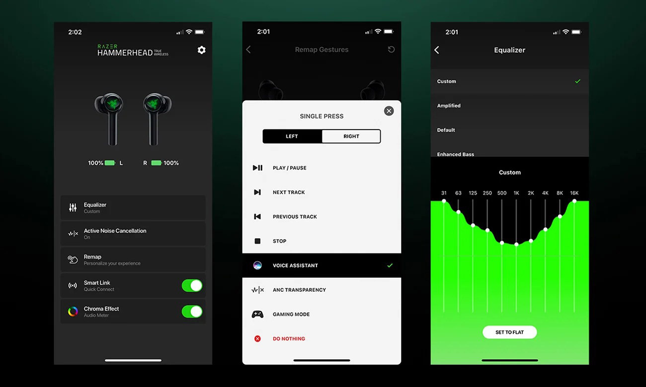 Dostosuj ustawienia słuchawek Razer Hammerhead HyperSense w aplikacji mobilnej