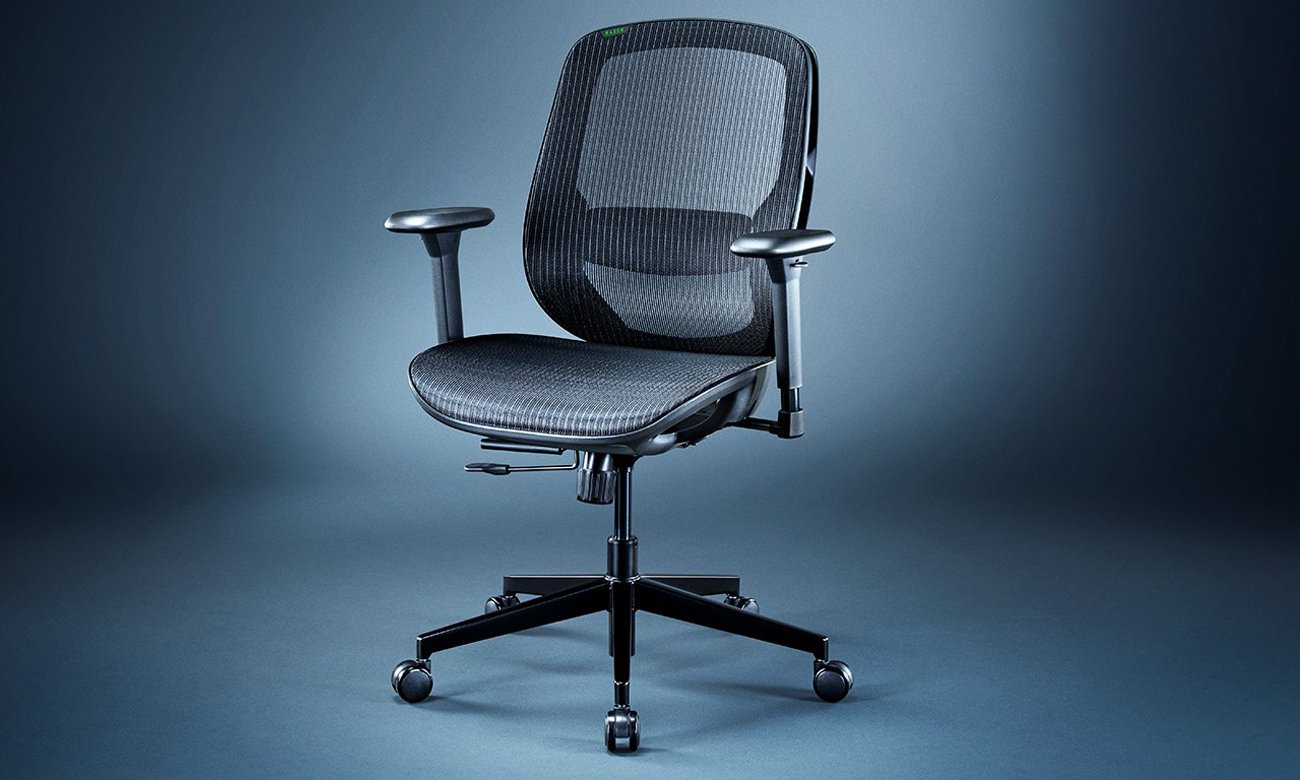 Ergonomiczny fotel gamingowy Razer Fujin - Widok od przodu pod kątem, grafika z tłem