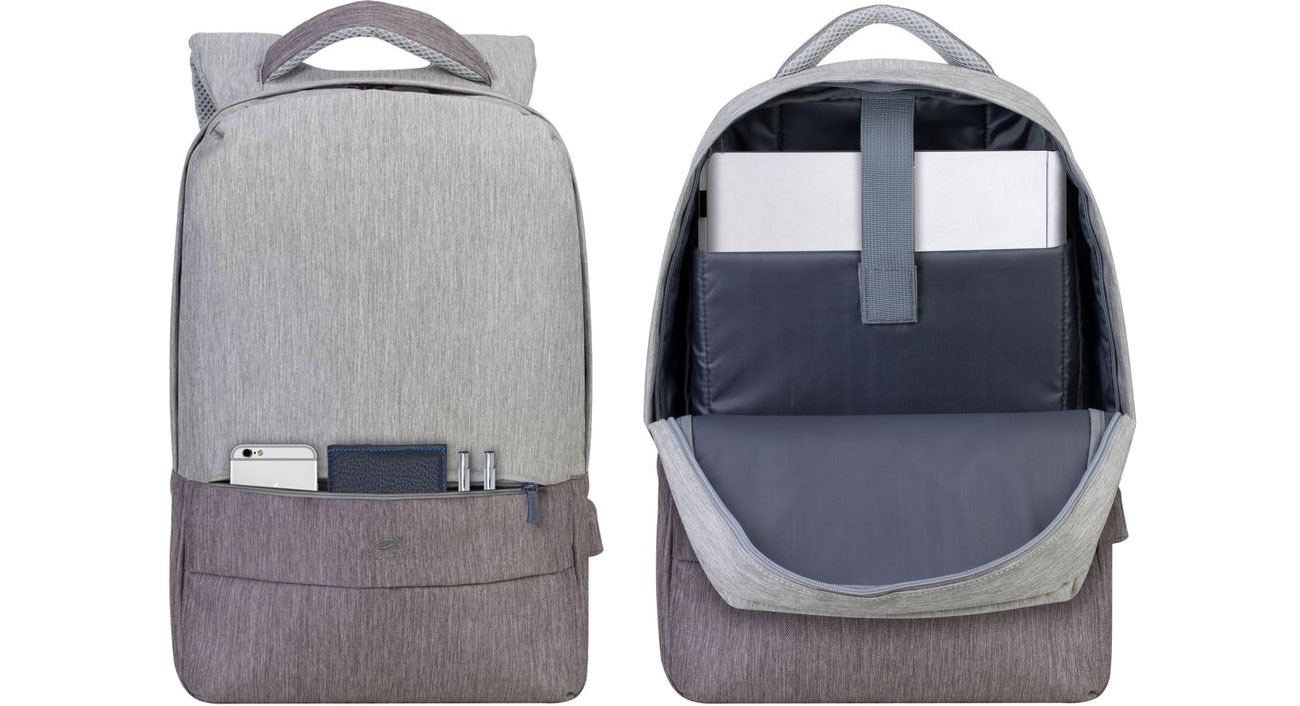 RIVACASE Prater 7562 15,6 szaro-brązowy wnętrze plecaka