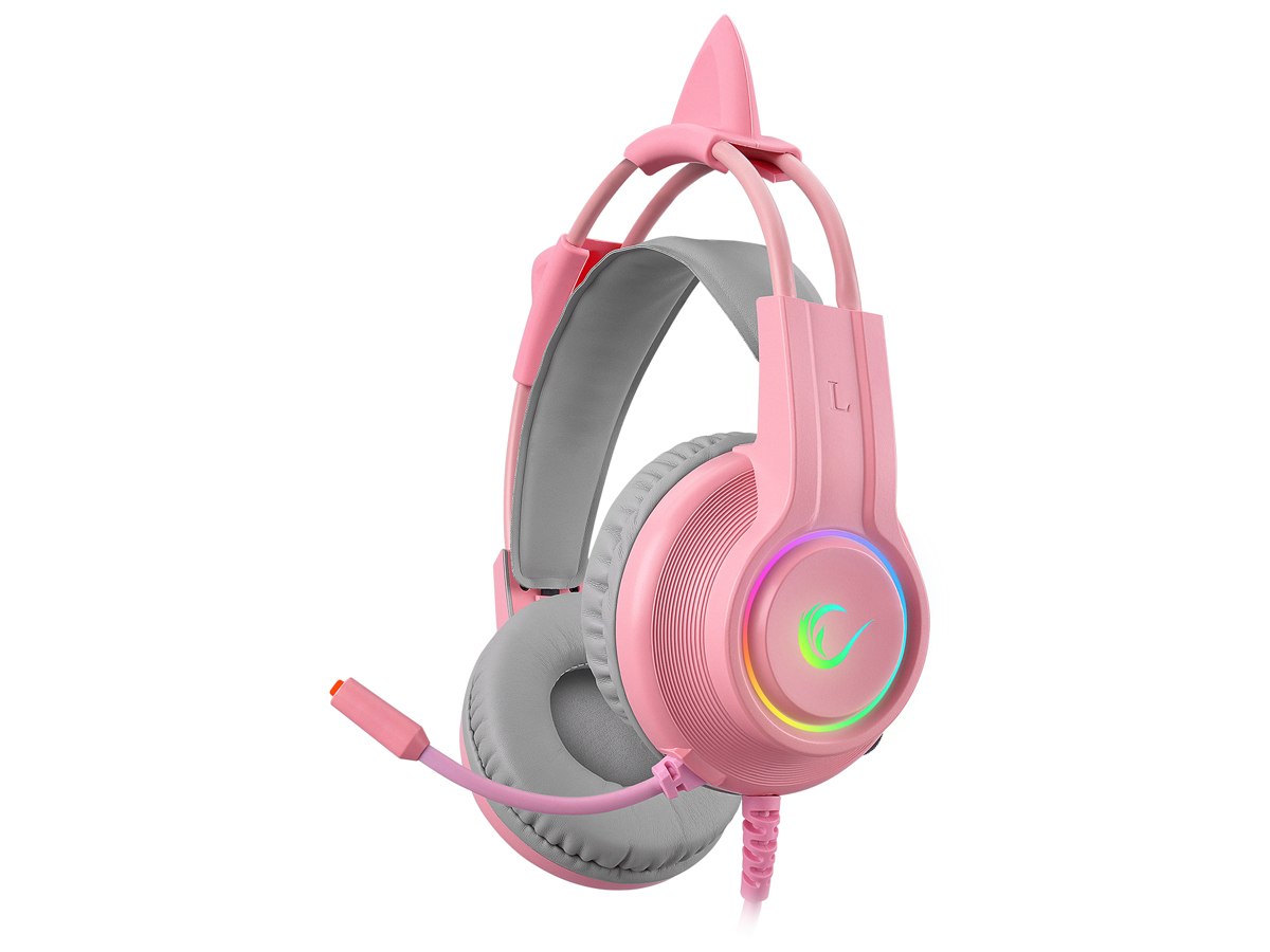 Zestaw słuchawkowy Rampage X-Catty Pink 7.1 RGB - Widok od przodu pod kątem