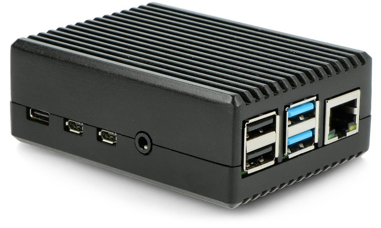 Aluminiowa obudowa z wycięciami do Raspberry Pi 4B Czarna - Widok ogólny