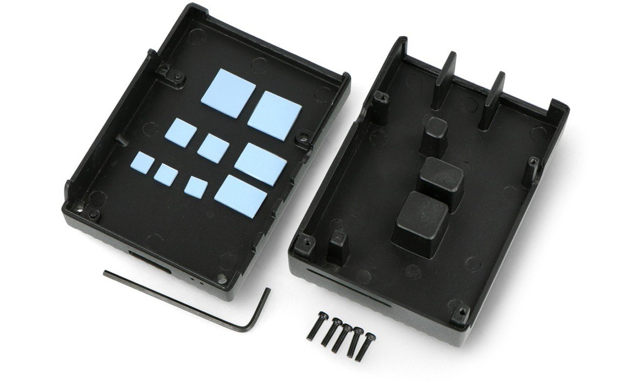 Aluminiowa obudowa z wycięciami do Raspberry Pi 4B Czarna - Zawartość zestawu