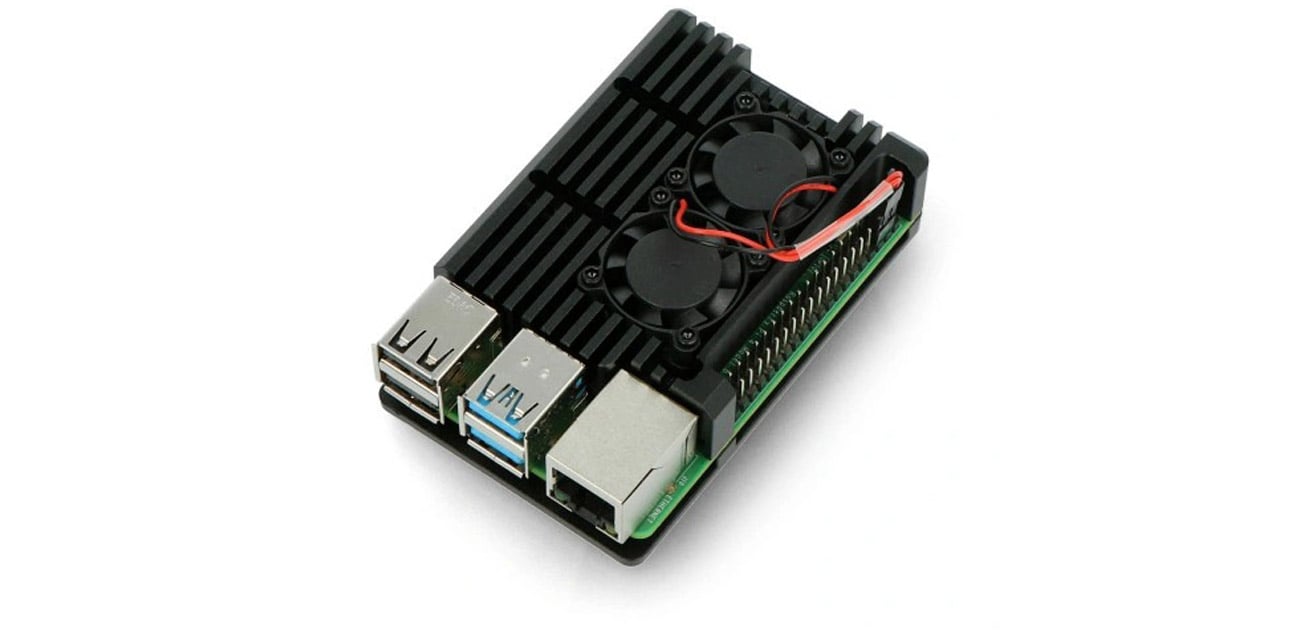 Aluminiowa obudowa justPi do Raspberry Pi 4B z dwoma wentylatorami