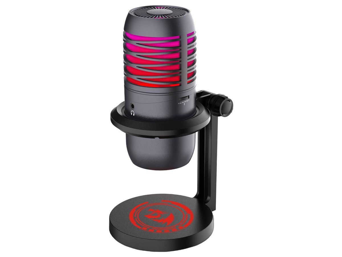 Mikrofon Redragon GM211 Nebula - Widok od przodu pod kątem, podświetlenie RGB