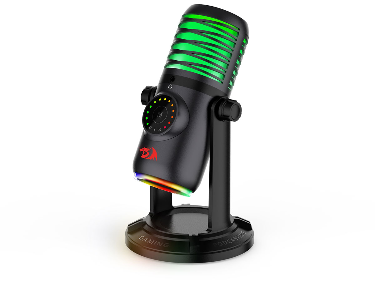 Mikrofon Redragon GM306 Stellaris - Widok od przodu pod kątem, podświetlenie RGB