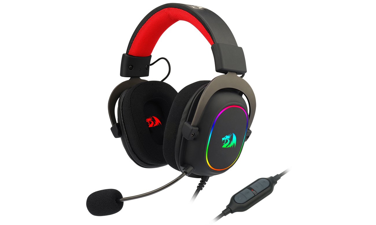 Przewodowy zestaw słuchawkowy Redragon H510 RGB Zeus-X Czarny - Widok od przodu pod kątem