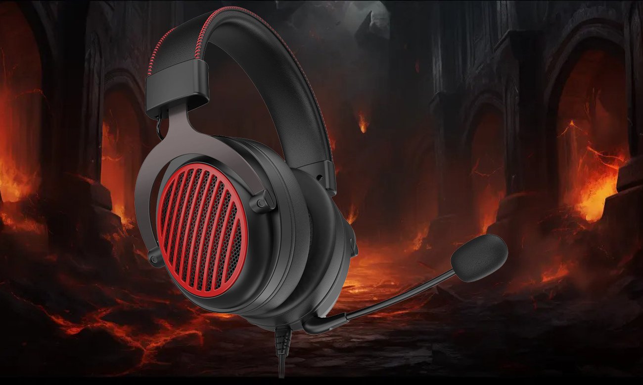 Zestaw słuchawkowy Redragon H540 Luna - Widok od przodu pod kątem, grafika z tłem