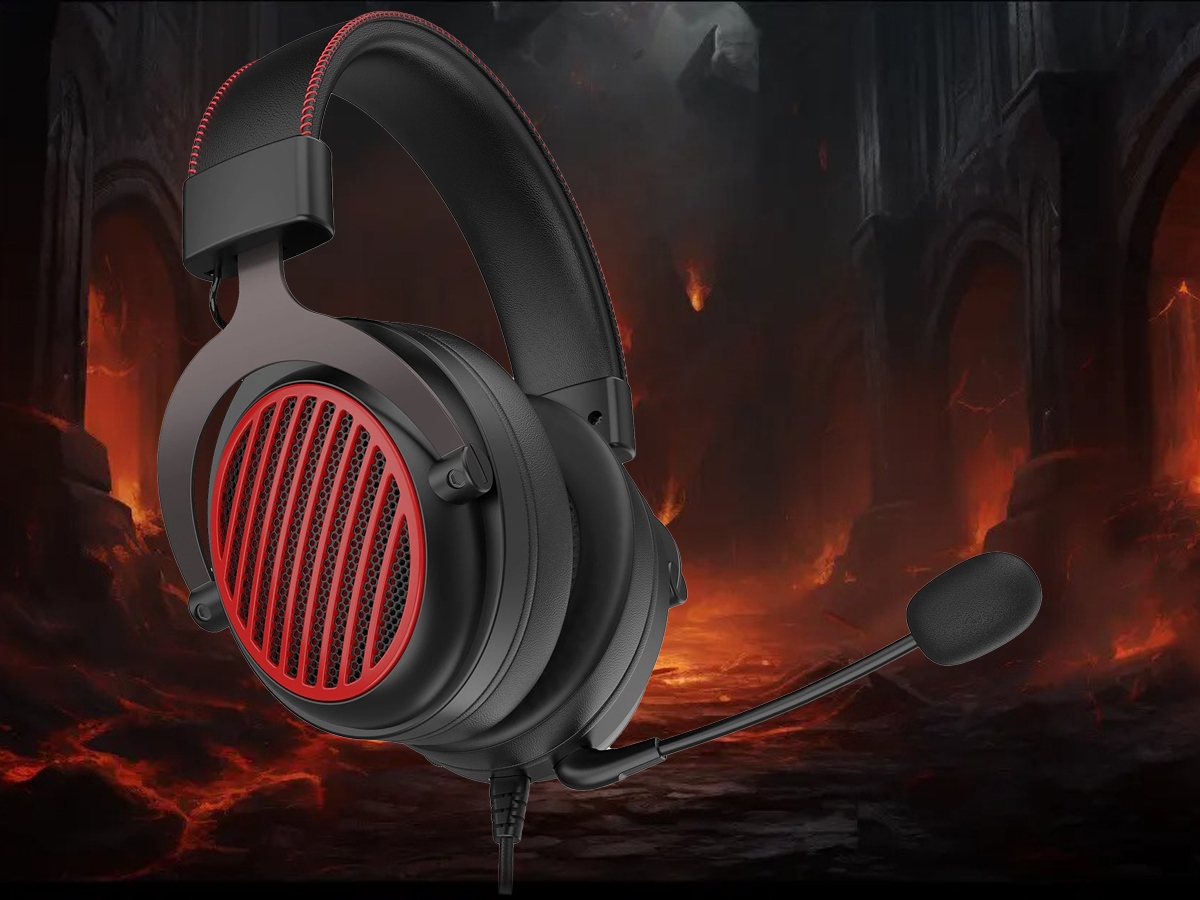 Zestaw słuchawkowy Redragon H540 Luna - Widok od przodu pod kątem, grafika z tłem
