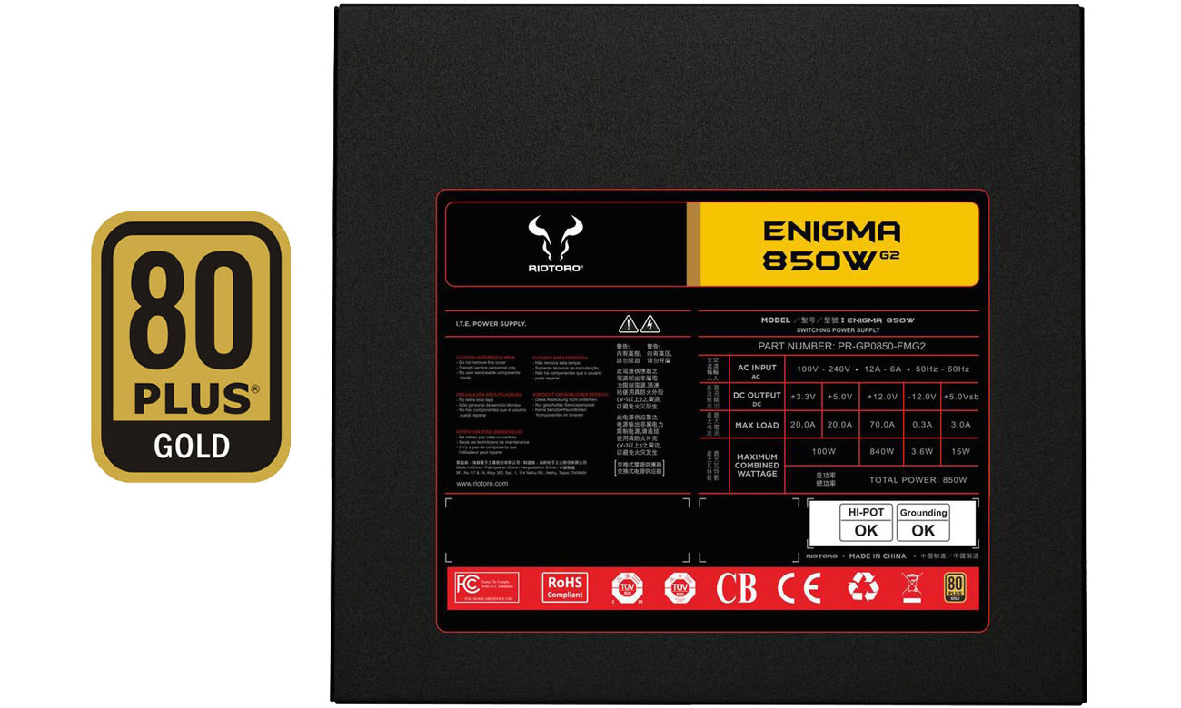 Zasilacz Riotoro Enigma G2 850W Certyfikat 80 Plus Gold