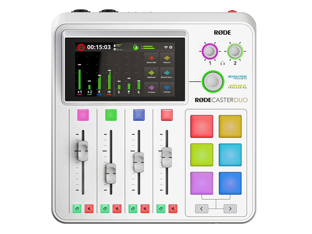 Studio produkcji dźwięku RODECaster Duo White - Widok od przodu
