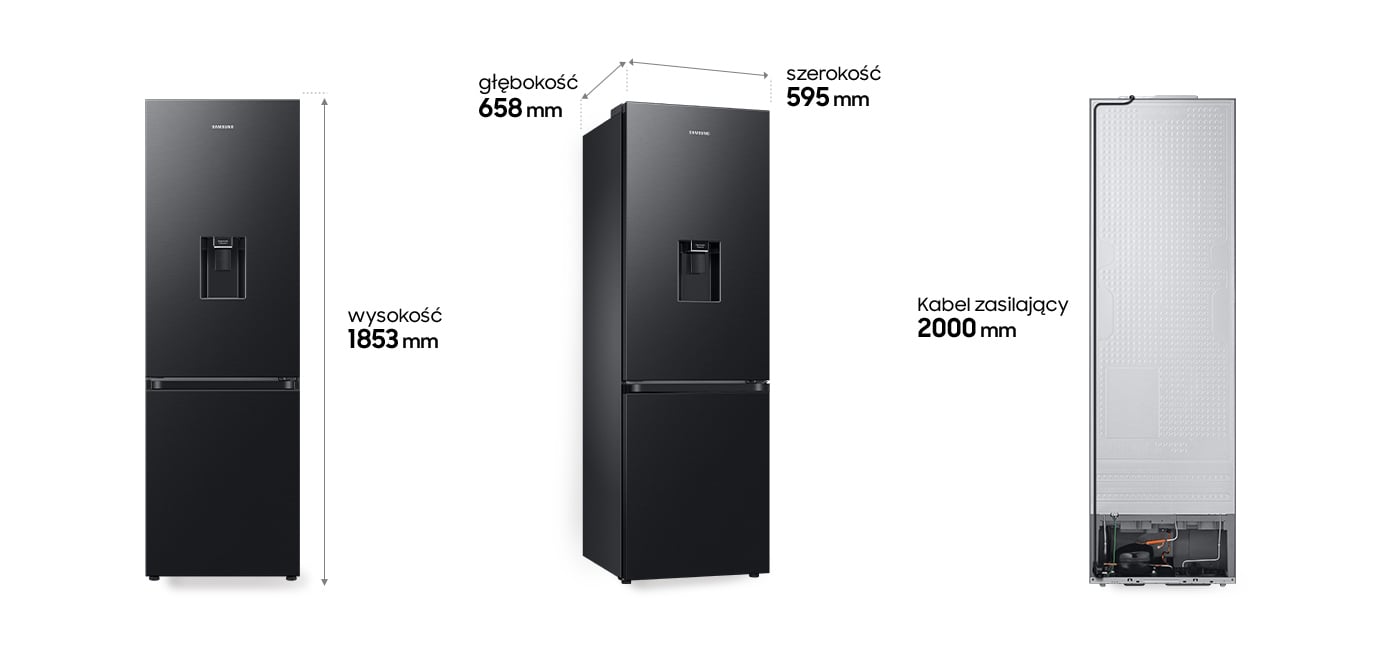 Wymiary lodówki Samsung Grand+ RB34C635EBN w kolorze czarny malowany