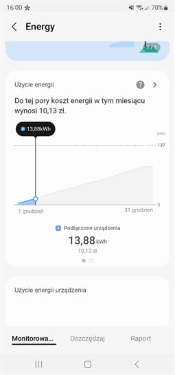 Screen z aplikacji SmartThings - Samsung lodówka Combi MAX z zamrażalnikiem RB53DG703DS9