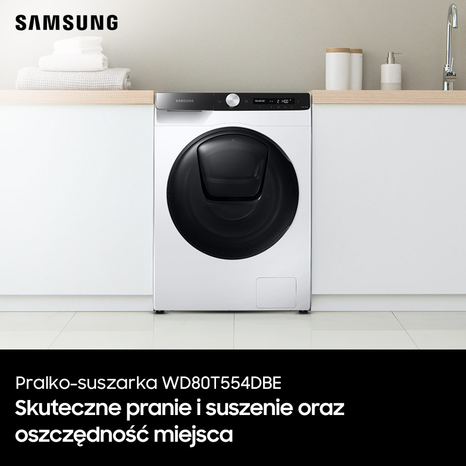 Samsun WD80T554DBE Skuteczne pranie i suszenie oraz oszczędność miejsca