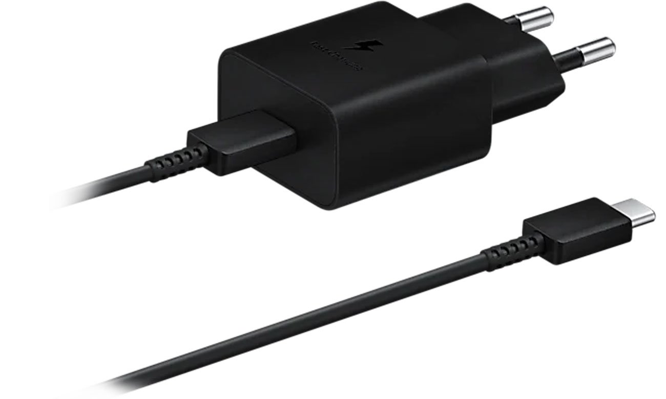 Ładowarka sieciowa Samsung 1x 15 W Czarna - Widok pod kątem + kabel