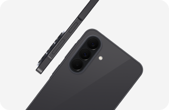 Czarny Galaxy A27 pokazany z boku i z tyłu, z potrójnym aparatem oraz smukłą, płaską obudową.