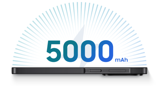 Na zdjęciu Galaxy A27 5G. Nad urządzeniem widnieje napis „5000 mAh”, który zapewnia całodzienną produktywność i rozrywkę.