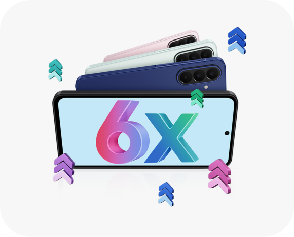 Smartfon z komunikatem 6x aktualizacje systemu i zabezpieczeń.