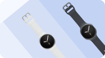 Przedstawienie zegarków Galaxy Watch 8 na niebiesko-błękitnym tle