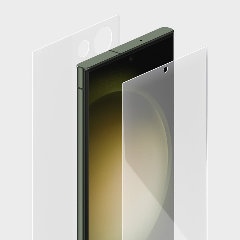 Zbliżenie na Galaxy S23 Ultra z zastosowanym niezwykle wytrzymałym szkłem Zbliżenie na Galaxy S23 Ultra z zastosowanym niezwykle wytrzymałym szkłem