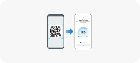 Przenoszenie danych na telefon Galaxy po zeskanowaniu kodu QR.